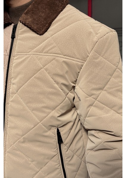 Rahat Kesim, Yakası Kadife Detaylı, Baklava Desen Kapitone, Suya Dayanıklı Ceket 2505