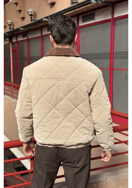 Rahat Kesim, Yakası Kadife Detaylı, Baklava Desen Kapitone, Suya Dayanıklı Ceket 2505