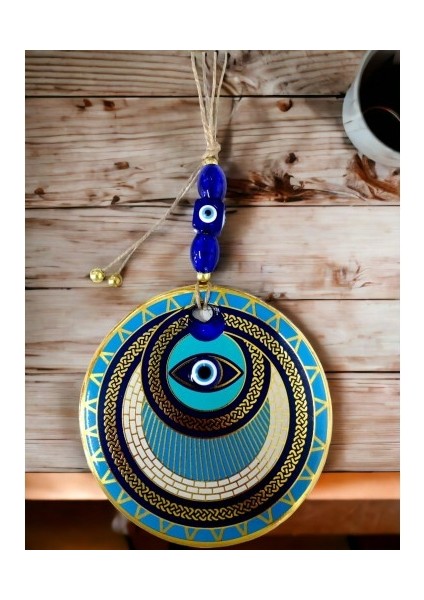 Altın İşlemeli Halka Model Nazar Boncuk Gözlü Duvar Süsü Zincir Duvar Dekoru