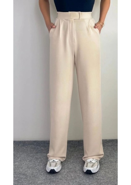 Kadın Likralı Cırt Kapama Bej Geniş Paçalı Rahat Palazzo Pantolon fiyatları