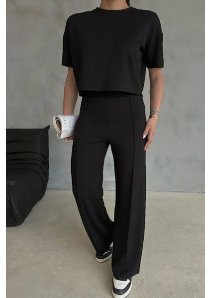 Modal Kumaş Yüksek Bel Pantolon Crop & Pantolon Takım modelleri