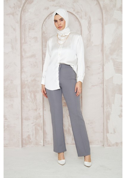 Likralı Önü Çimalı Kadın Palazzo Pantolon