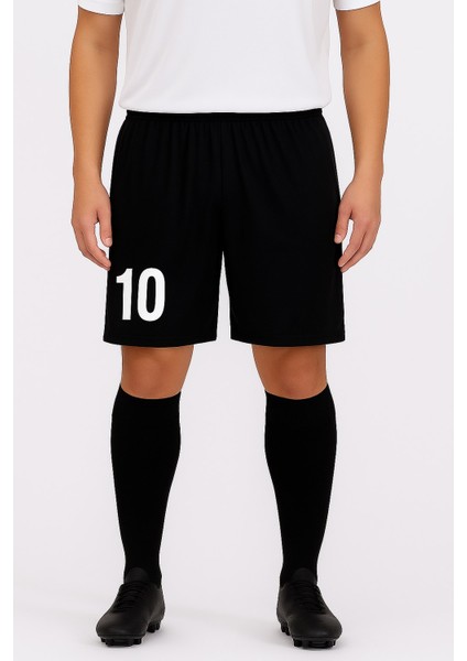 Erkek Siyah Futbol Şortu ve Çorabı Seti - Numara Baskılı Spor Kombin (10 Numara)