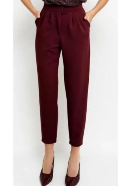 Çift Düğmeli Havuç Model Bilek Boy Kadın Kumaş Pantolon