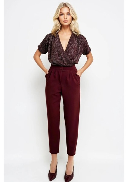 Çift Düğmeli Havuç Model Bilek Boy Kadın Kumaş Pantolon modelleri