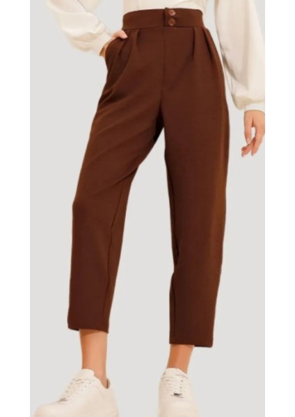 Çift Düğmeli Havuç Model Bilek Boy Kadın Kumaş Pantolon