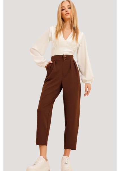 Çift Düğmeli Havuç Model Bilek Boy Kadın Kumaş Pantolon fiyatları