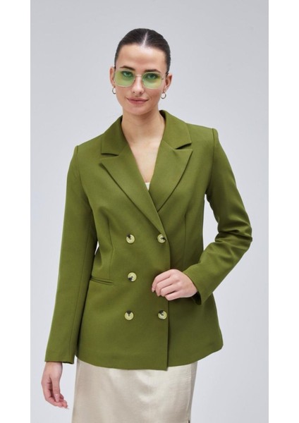 Yeşil Oversize Astarlı Kruvaze Blazer Kadın Ceket fiyatları