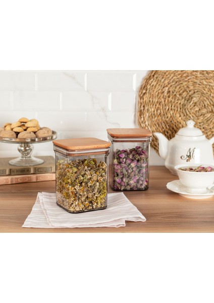 Kaviera 1000ml Ahşap Kapaklı Saklama Kabı 2'li indirimleri