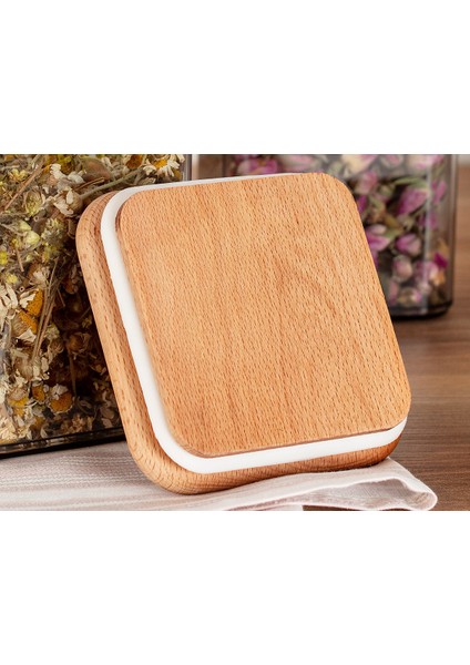 Kaviera 1000ml Ahşap Kapaklı Saklama Kabı 2'li