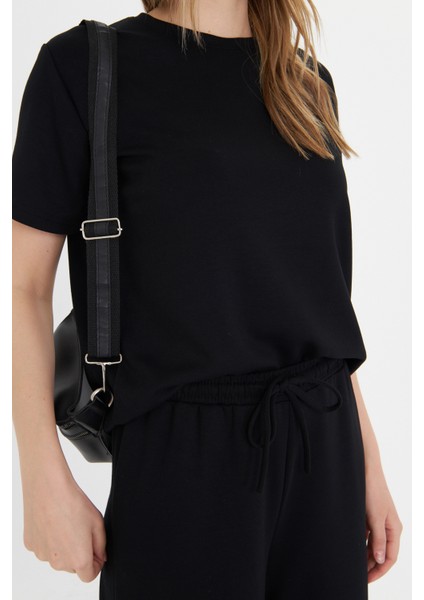 Siyah Kadın Modal Kumaş Kısa Kolu Eşofman Takımı fırsatları