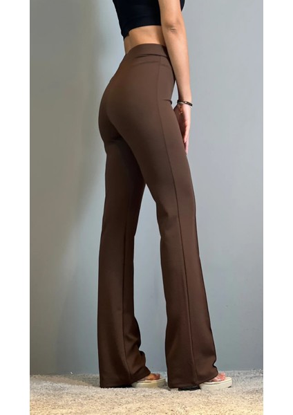 Krep Kumaş Likralı Önü Çimalı Kahverengi Kadın Palazzo Pantolon fiyatları