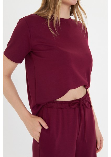 Bordo Kadın Modal Kumaş Kısa Kolu Eşofman Takımı modelleri
