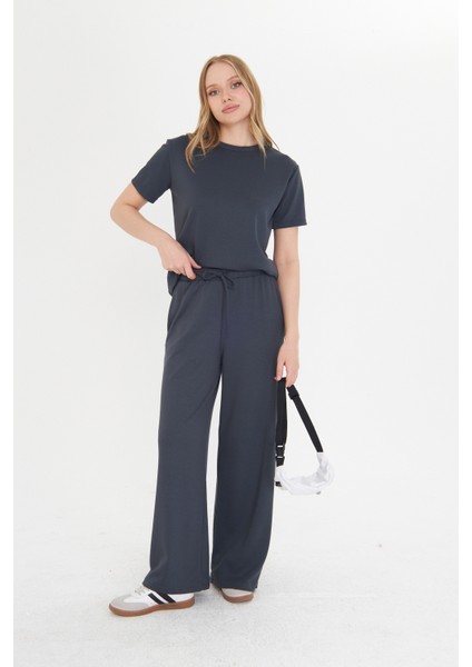 Antrasit Kadın Modal Kumaş Kısa Kolu Eşofman Takımı modelleri