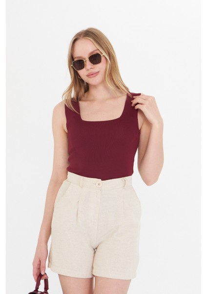 Kadın Kolsuz Kalın Askılı Ince Yazlık Kare Yaka Triko Atlet