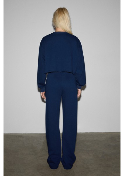 QERKS Kadın Baskı Detaylı Oversize Lacivert Sweatshirt fırsatları