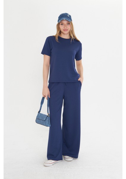Lacivert Kadın Modal Kumaş Kısa Kolu Eşofman Takımı