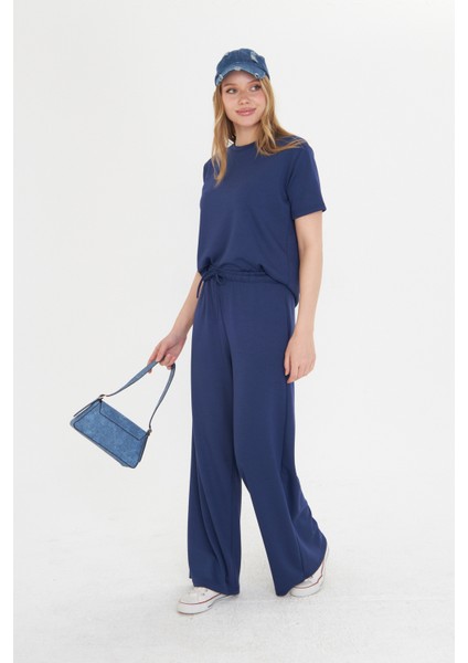 Lacivert Kadın Modal Kumaş Kısa Kolu Eşofman Takımı modelleri