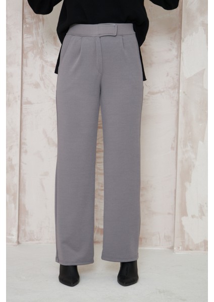 Kadın Likralı Cırt Kapama Gri Geniş Paçalı Rahat Pantolon fiyatları