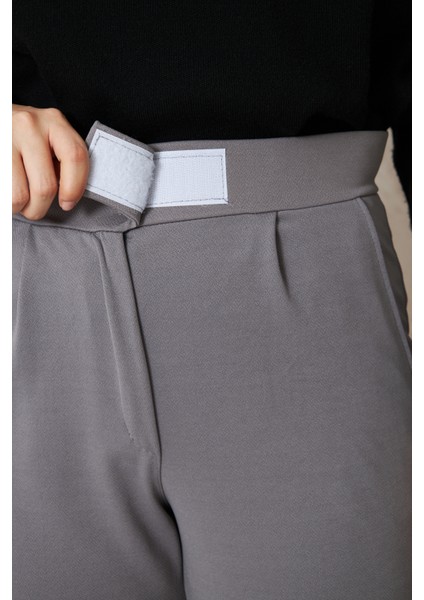 Kadın Likralı Cırt Kapama Gri Geniş Paçalı Rahat Pantolon modelleri