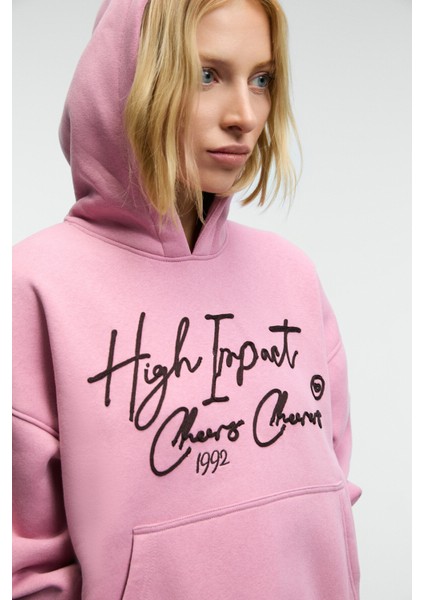 KIKRES Kadın Kapüşonlu Nakış Detaylı Oversize Koyu Pembe Sweatshirt modelleri