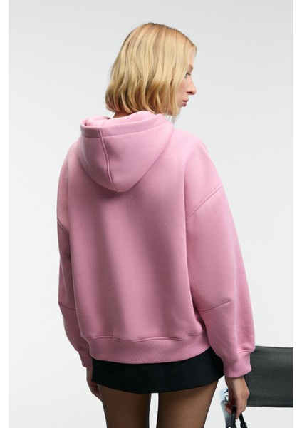 KIKRES Kadın Kapüşonlu Nakış Detaylı Oversize Koyu Pembe Sweatshirt indirimleri