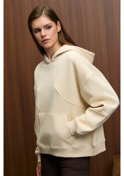 ELYRA Kadın Oversize Dikiş Detaylı Kapüşonlu Vizon Sweatshirt fiyatları