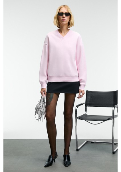 ARINEL Kadın V Yaka Regular Fit Pembe Sweatshirt fiyatları