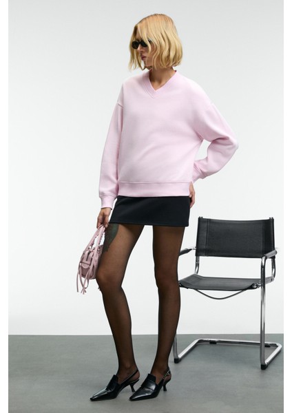 ARINEL Kadın V Yaka Regular Fit Pembe Sweatshirt fırsatları