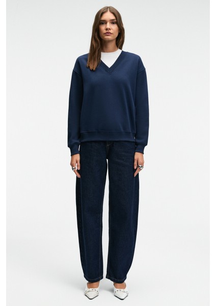 ARINEL Kadın V Yaka Regular Fit Lacivert Sweatshirt indirimleri