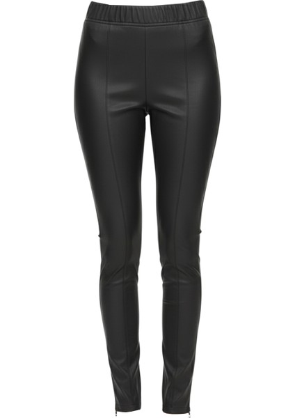 Siyah Kadın Beli Lastikli Cepsiz Tayt Hakiki Streç Deri Pantolon fırsatları