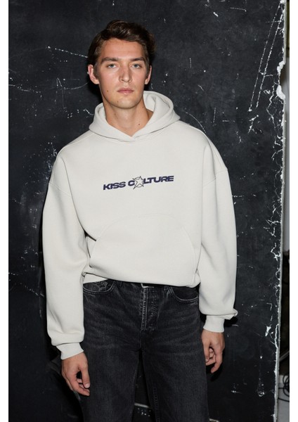 TRUETT Erkek Kapüşonlu Kanguru Cepli Önü Ve Sırtı Baskılı Oversize Gri Sweatshirt fırsatları