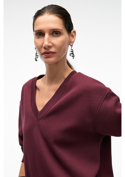 ARINEL Kadın V Yaka Regular Fit Bordo Sweatshirt fiyatları
