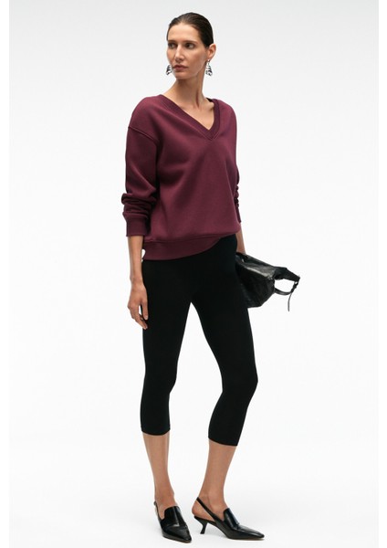 ARINEL Kadın V Yaka Regular Fit Bordo Sweatshirt