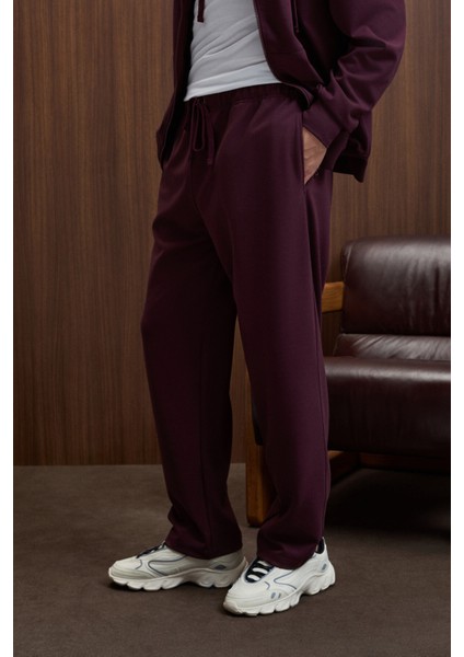 GRIFFIN Erkek Kordonlu Beli Lastikli Metal Kuş Gözü Detaylı Bordo Eşofman Altı