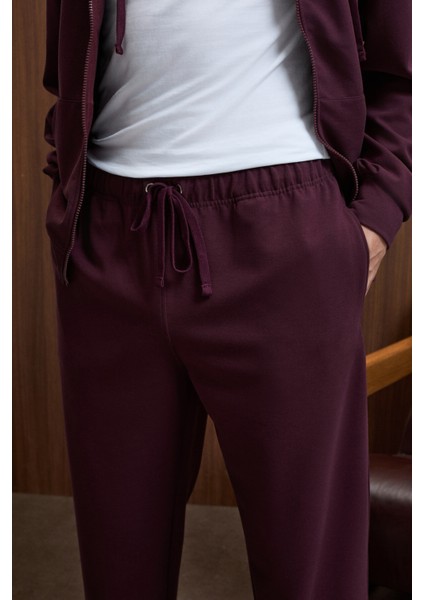 GRIFFIN Erkek Kordonlu Beli Lastikli Metal Kuş Gözü Detaylı Bordo Eşofman Altı