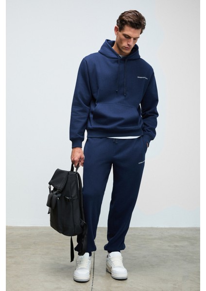 MARSHALLHOODIE Erkek Pamuklu İçi Polarlı Nakışlı Relaxed Koyu Lacivert Eşofman Takımı fiyatları