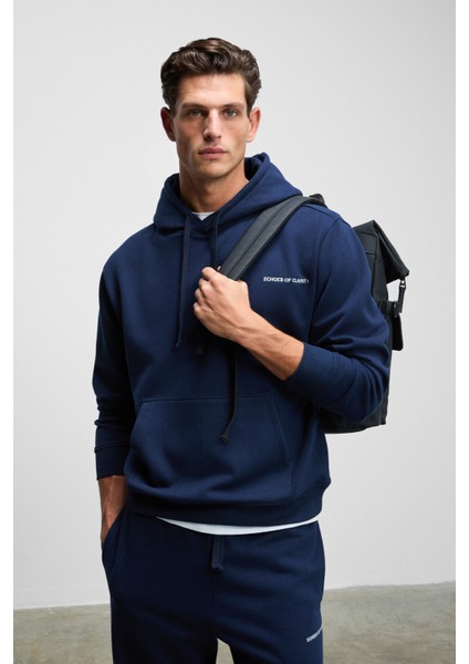 MARSHALLHOODIE Erkek Pamuklu İçi Polarlı Nakışlı Relaxed Koyu Lacivert Eşofman Takımı indirimleri