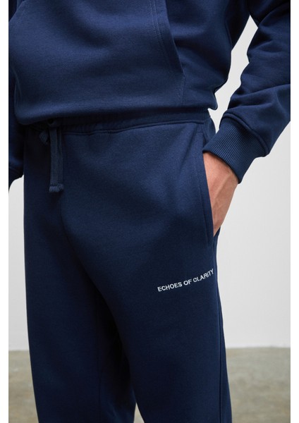 MARSHALLHOODIE Erkek Pamuklu İçi Polarlı Nakışlı Relaxed Koyu Lacivert Eşofman Takımı