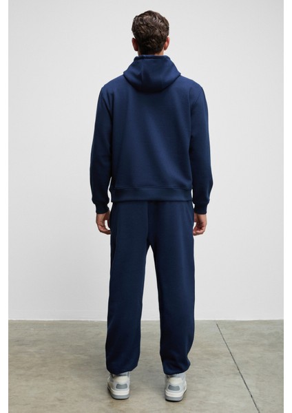 MARSHALLHOODIE Erkek Pamuklu İçi Polarlı Nakışlı Relaxed Koyu Lacivert Eşofman Takımı