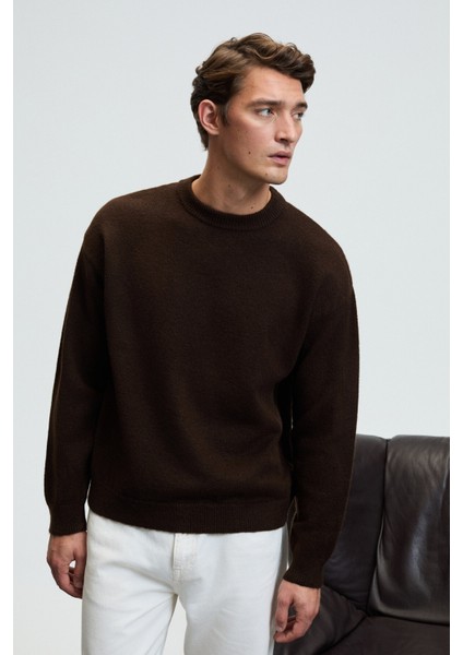 TROMSO Erkek Pofuduk Yumusacık Recyle Bisiklet yakalı Triko Kahverengi Kazak fiyatları