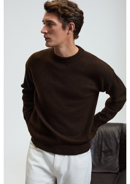 TROMSO Erkek Pofuduk Yumusacık Recyle Bisiklet yakalı Triko Kahverengi Kazak modelleri