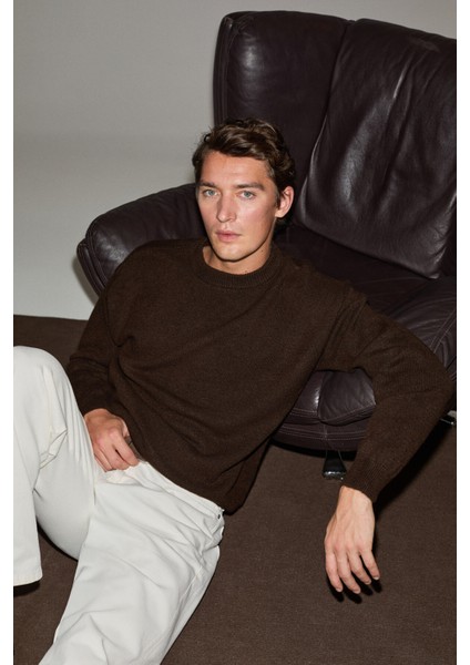 TROMSO Erkek Pofuduk Yumusacık Recyle Bisiklet yakalı Triko Kahverengi Kazak