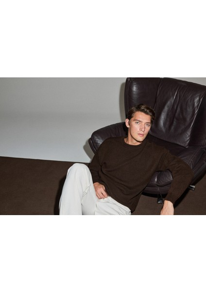 TROMSO Erkek Pofuduk Yumusacık Recyle Bisiklet yakalı Triko Kahverengi Kazak