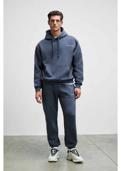 MARSHALLHOODIE Erkek Pamuklu İçi Polarlı Nakışlı Relaxed Koyu Gri Eşofman Takımı fiyatları