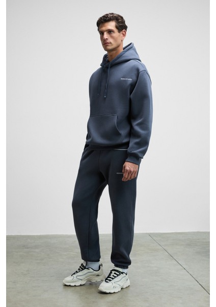 MARSHALLHOODIE Erkek Pamuklu İçi Polarlı Nakışlı Relaxed Koyu Gri Eşofman Takımı modelleri