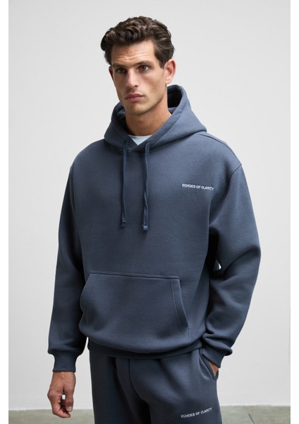 MARSHALLHOODIE Erkek Pamuklu İçi Polarlı Nakışlı Relaxed Koyu Gri Eşofman Takımı fırsatları