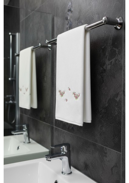 Kadife Nakışlı %100 Pamuklu El-Yüz Havlusu 50x90 cm Ekru 1 Adet Little Rose fiyatları