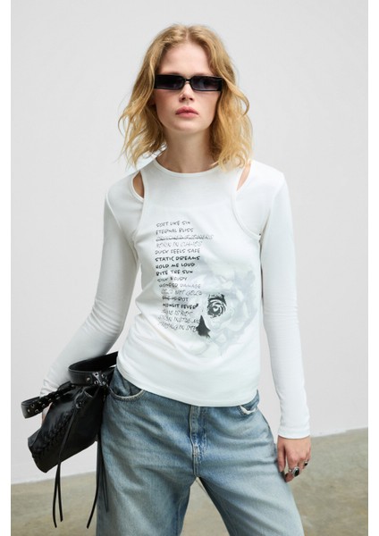 ZARABI Kadın Yumuşak Kumaşlı Halter Yakalı Uzun Kollu Beyaz T-Shirt fiyatları