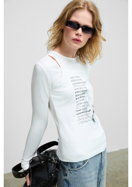 ZARABI Kadın Yumuşak Kumaşlı Halter Yakalı Uzun Kollu Beyaz T-Shirt fırsatları